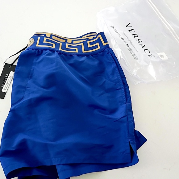 NWT Versace Greca Border Medusa Barocco Blue Swim Shorts Bathing Suit Size 7 XL - Picture 10 of 10